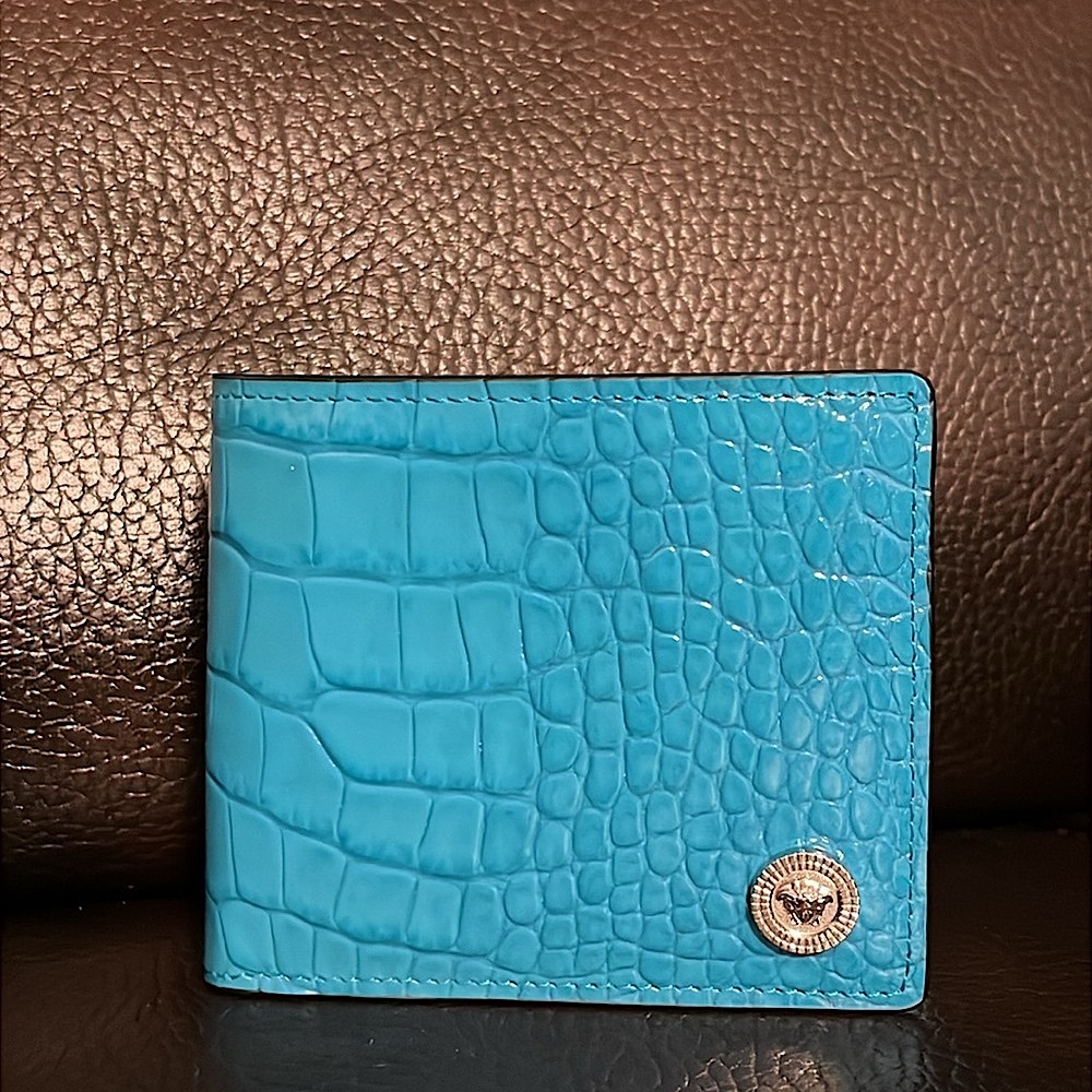 Versace unisex Medusa biggie logo Crocodile leather bifold Wallet NEW